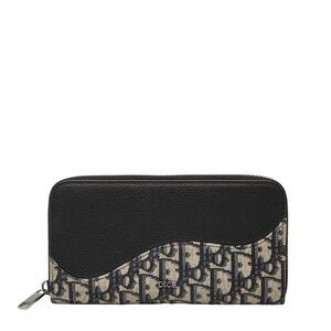 Dior Saddle Oblique Canvas Leather Long Zip Wallet